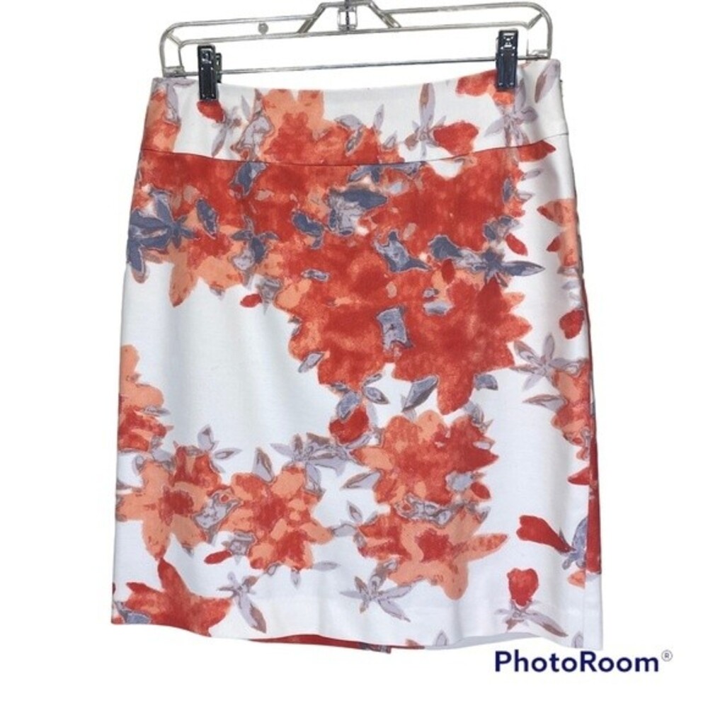 Halogen Coral Gray Cream Floral Print Pencil Skirt Women's Size 8